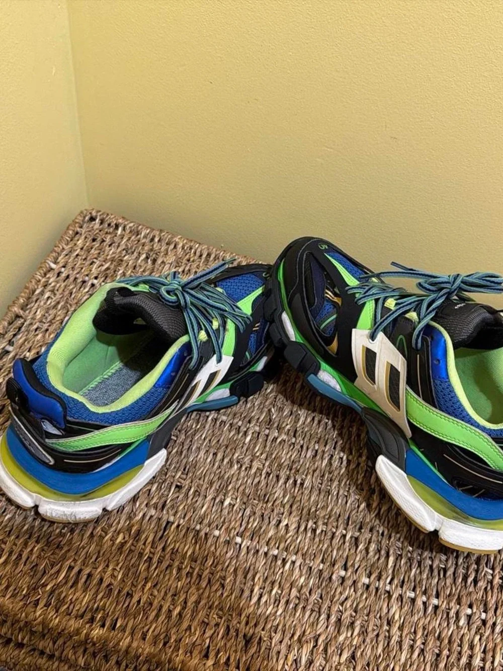 Balenciaga Men's Blue, Neon Green & Black Track Sneakers